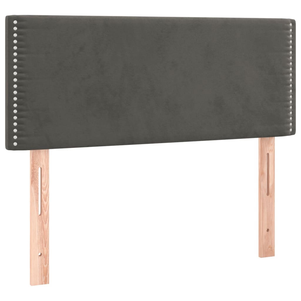 sötétszürke bársony rugós és LED-es ágy matraccal 90x190 cm