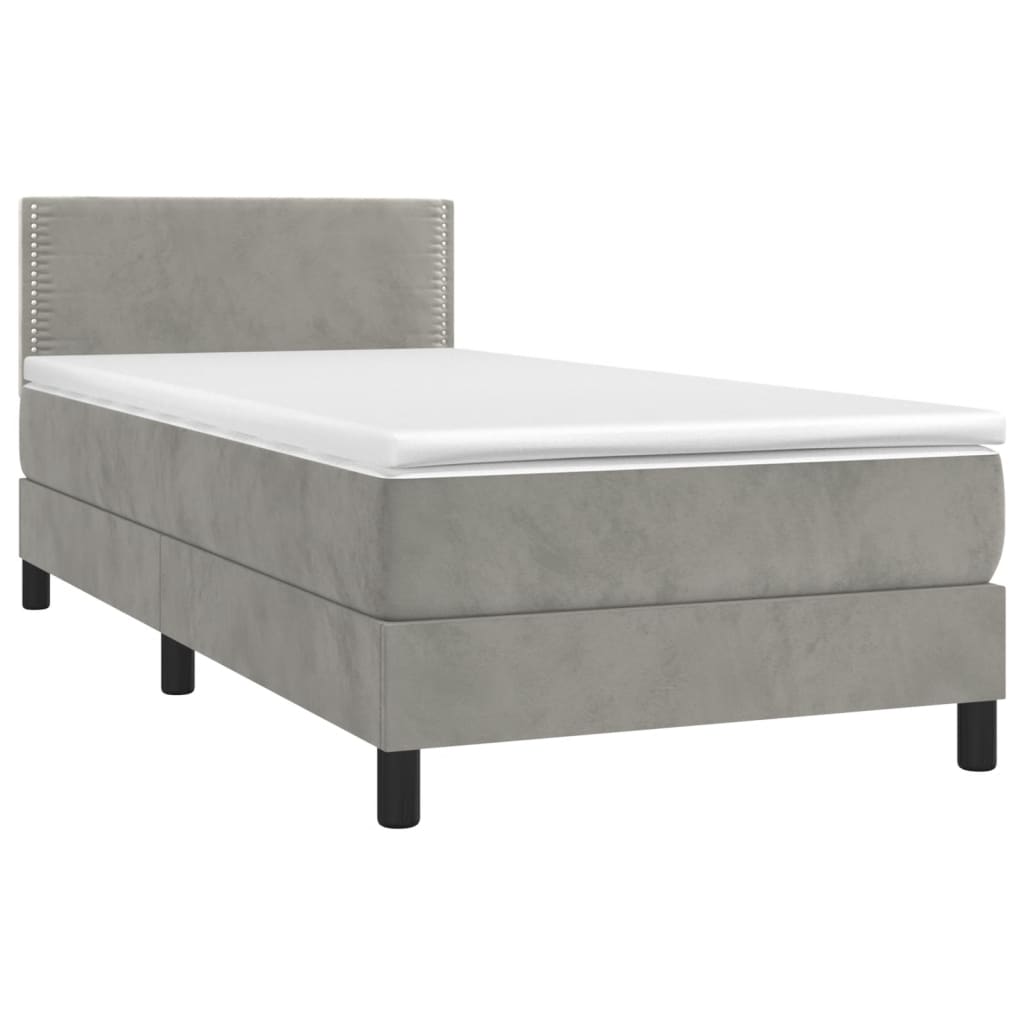 világosszürke bársony rugós és LED-es ágy matraccal 90x200 cm