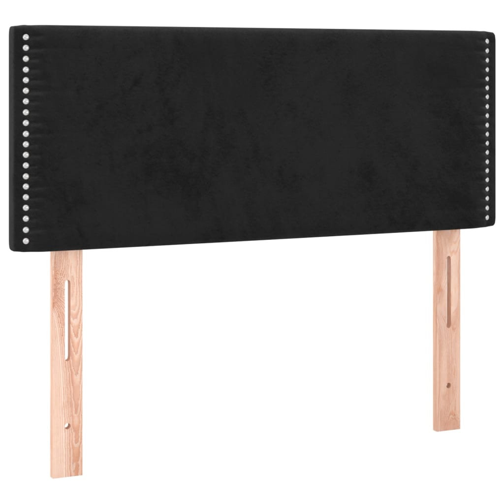 fekete bársony rugós és LED-es ágy matraccal 90x200 cm