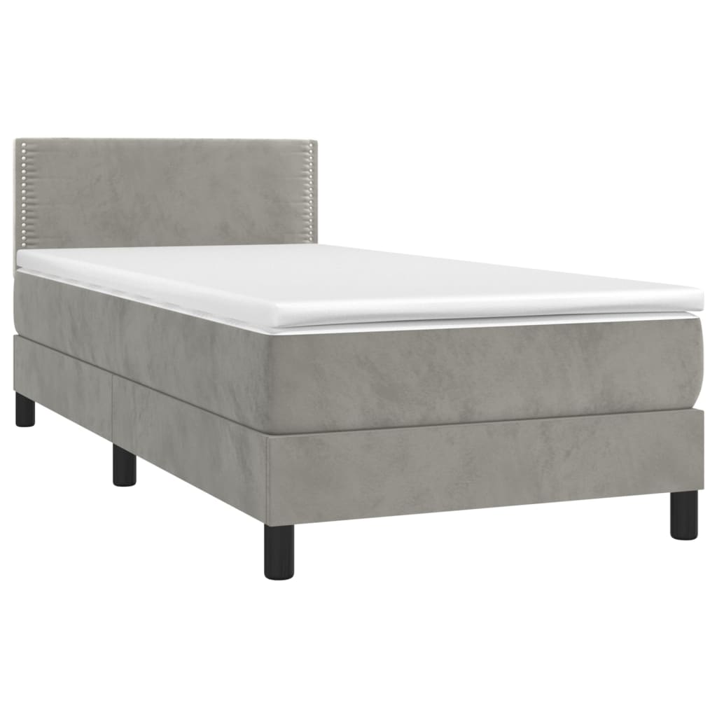 világosszürke bársony rugós és LED-es ágy matraccal 100x200 cm
