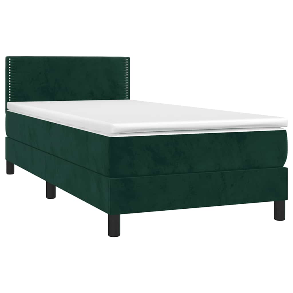 sötétzöld bársony rugós és LED-es ágy matraccal 100x200 cm