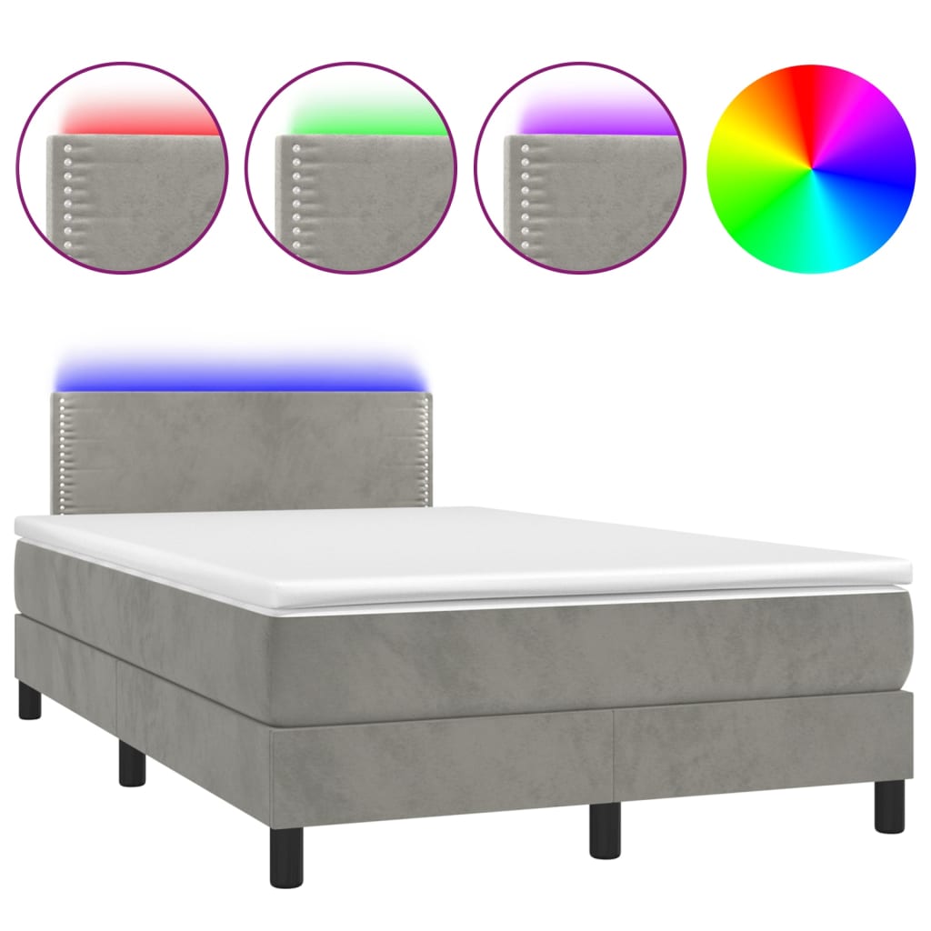 világosszürke bársony rugós és LED-es ágy matraccal 120x200 cm