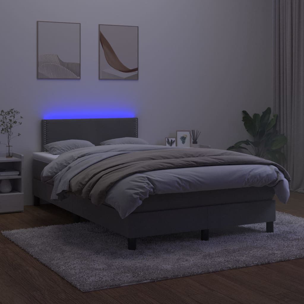sötétszürke bársony rugós és LED-es ágy matraccal 120x200 cm
