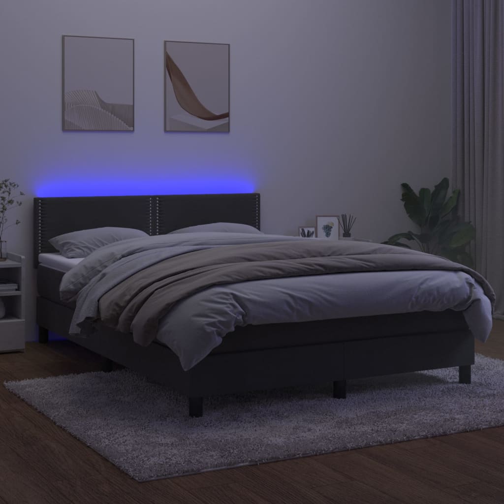 sötétszürke bársony rugós és LED-es ágy matraccal 140x190 cm