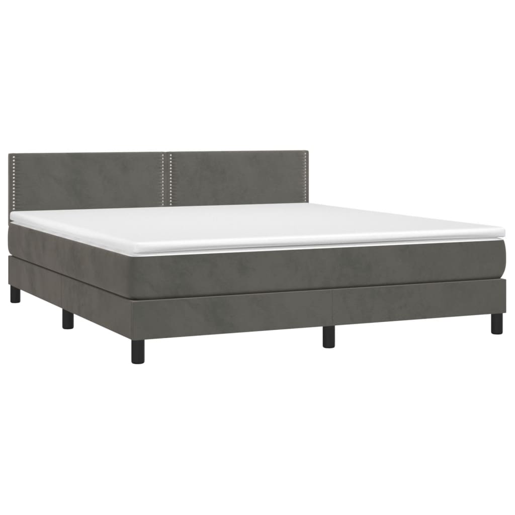 sötétszürke bársony rugós és LED-es ágy matraccal 160x200 cm