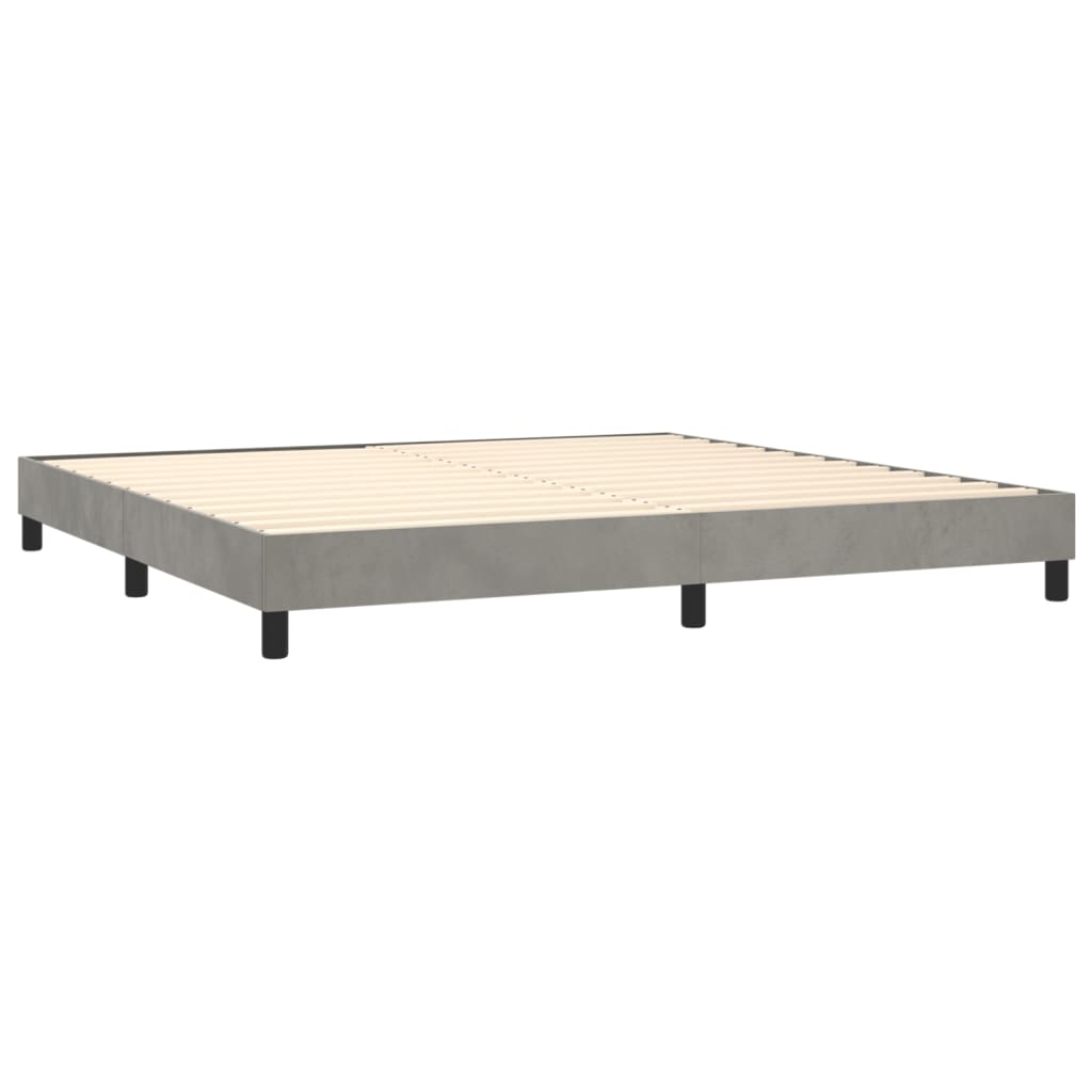 világosszürke bársony rugós és LED-es ágy matraccal 200x200 cm