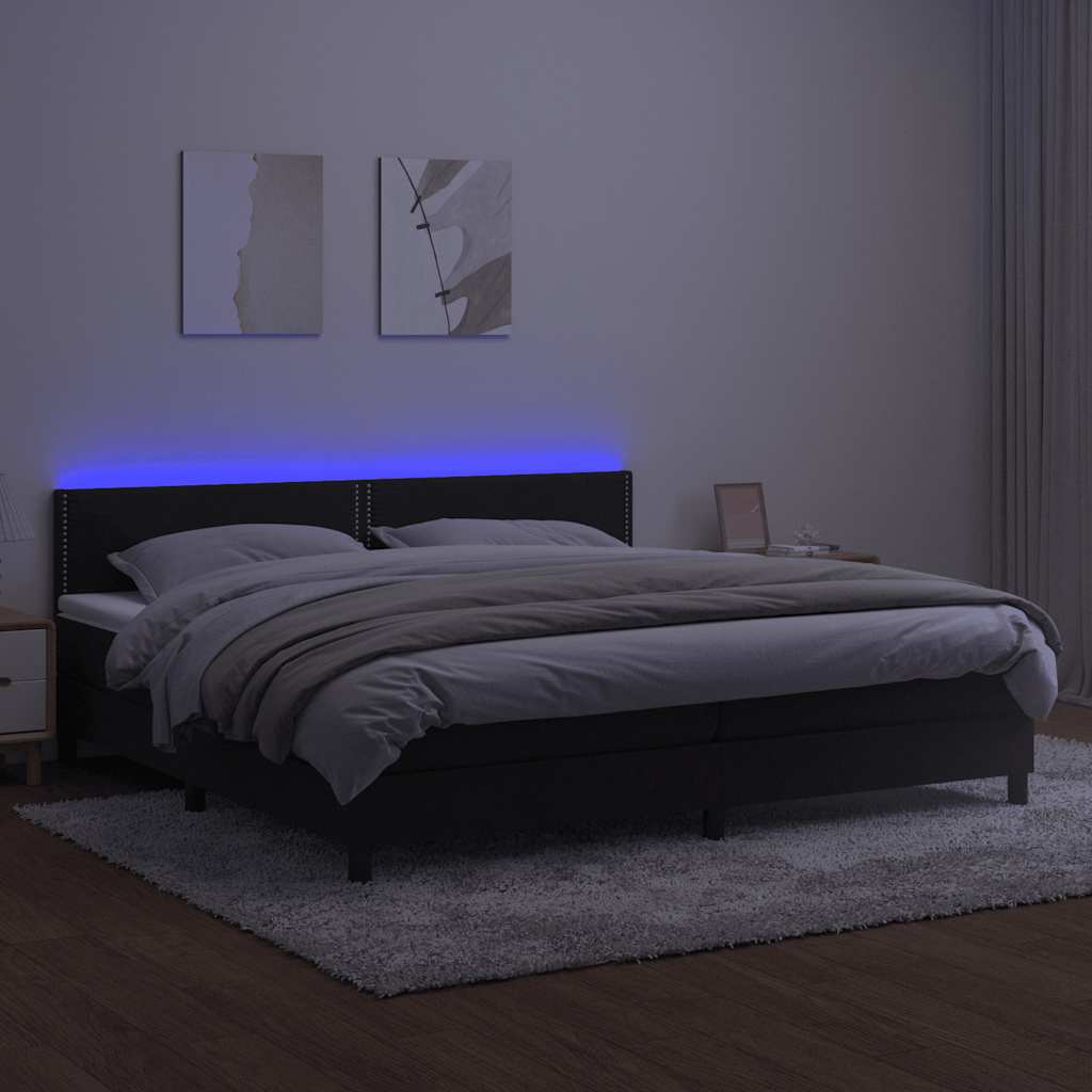 fekete bársony rugós és LED-es ágy matraccal 200x200 cm
