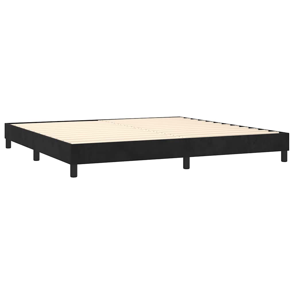 fekete bársony rugós és LED-es ágy matraccal 200x200 cm