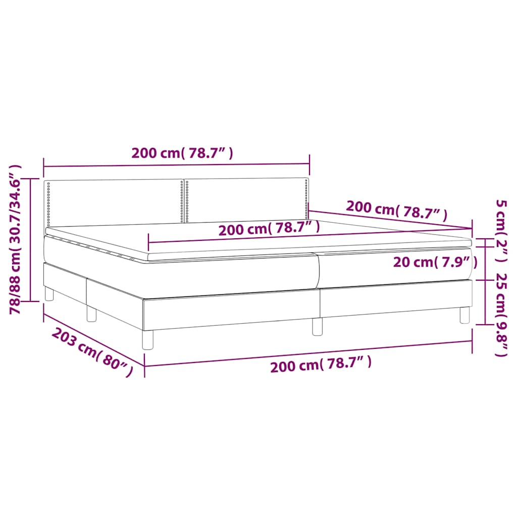 fekete bársony rugós és LED-es ágy matraccal 200x200 cm