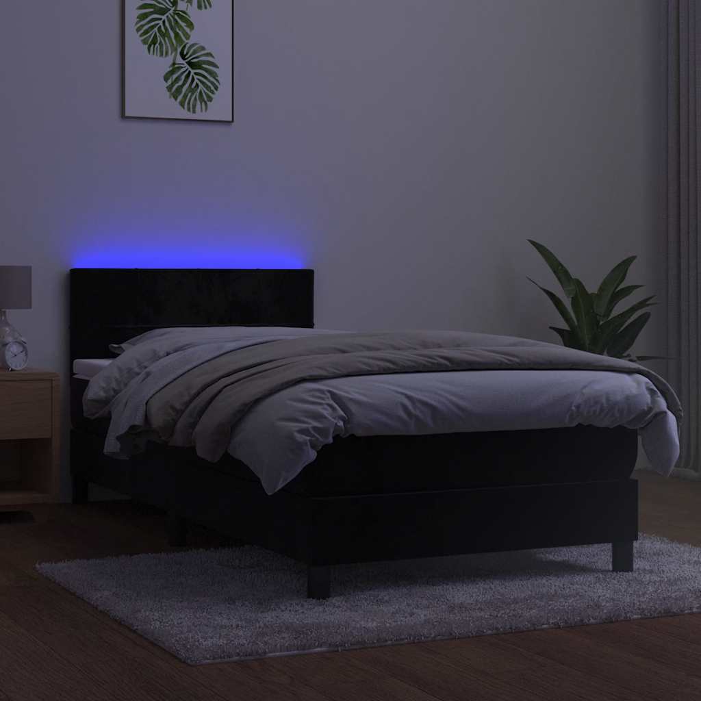fekete bársony rugós és LED-es ágy matraccal 80 x 200 cm