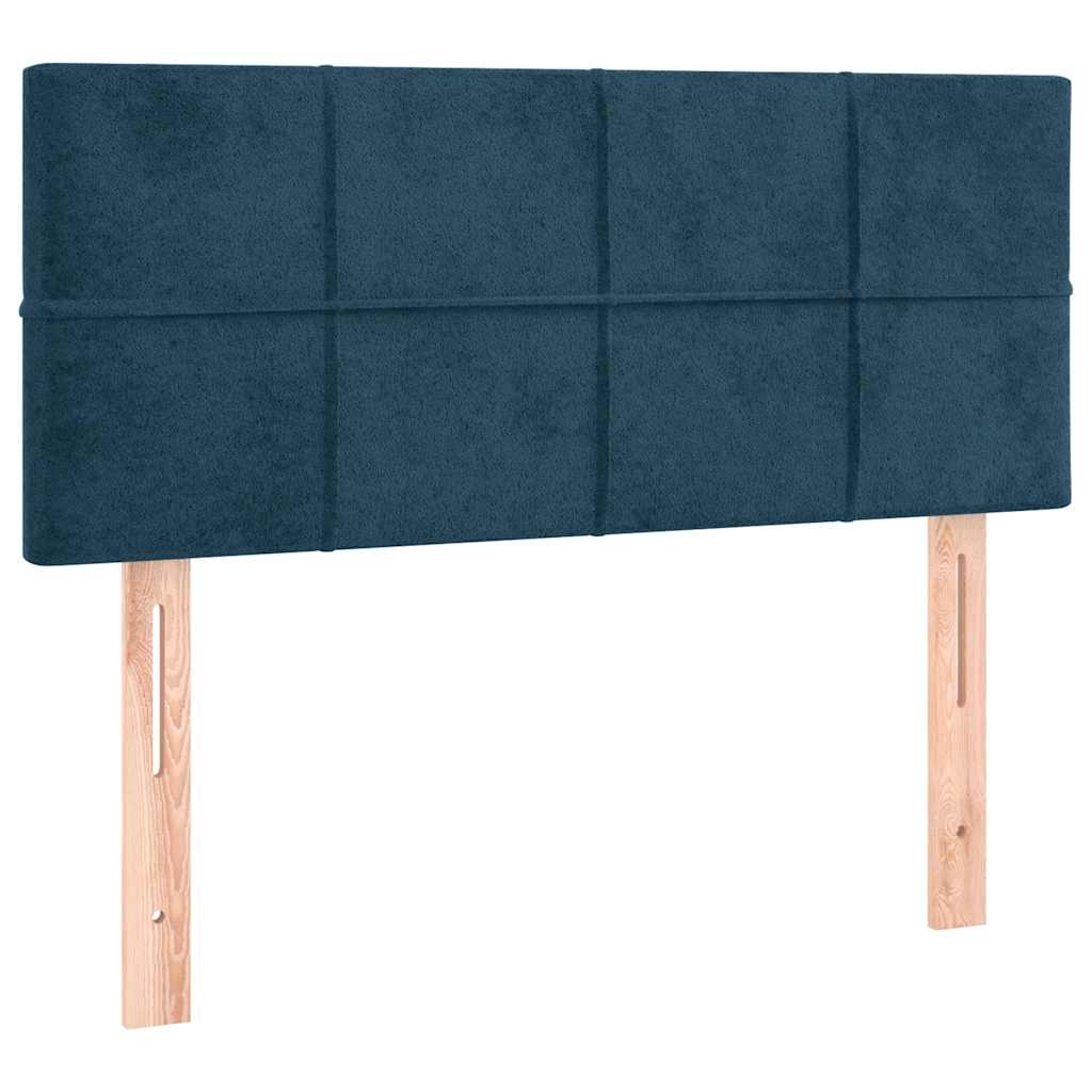 sötétkék bársony rugós és LED-es ágy matraccal 80 x 200 cm