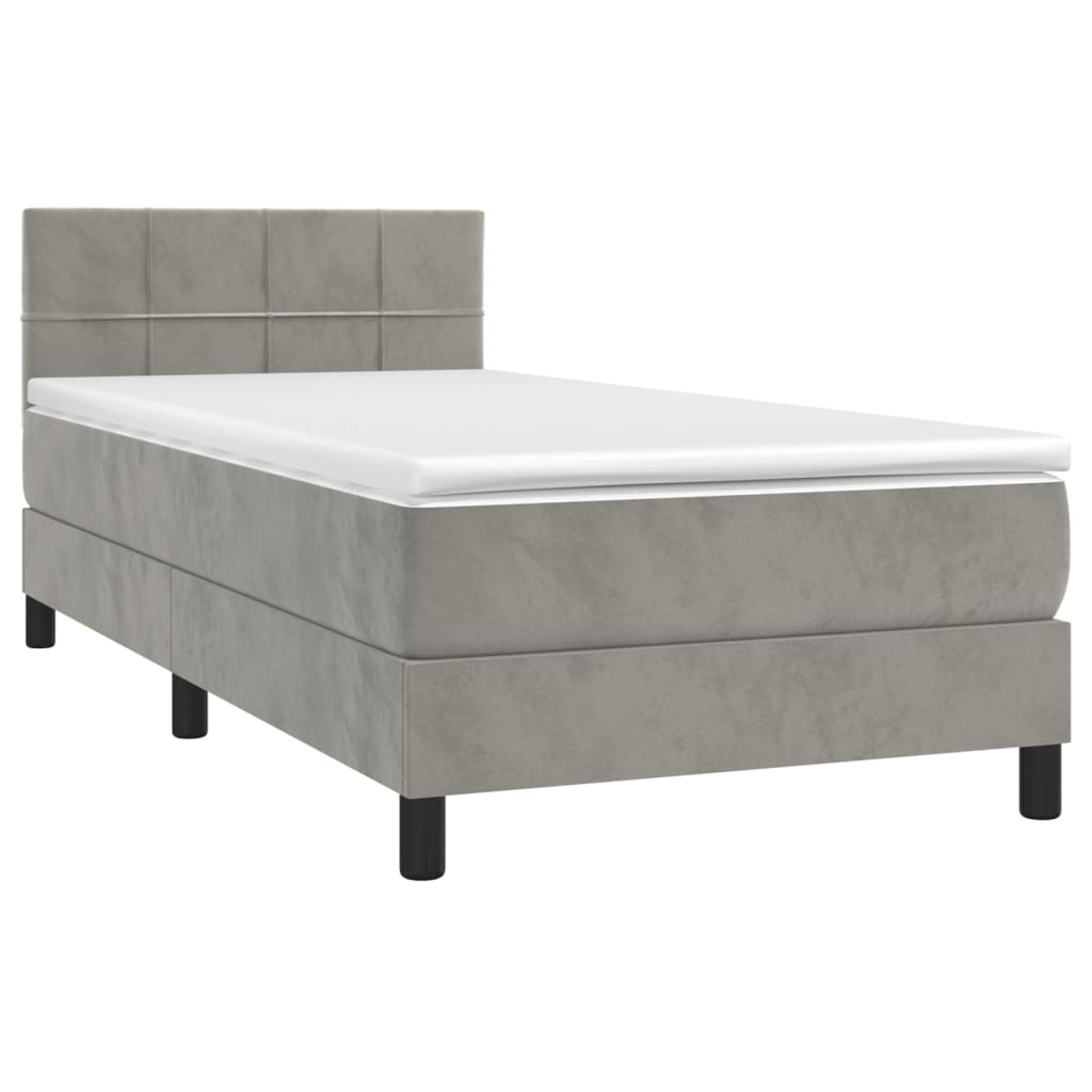 világosszürke bársony rugós és LED-es ágy matraccal 90x190 cm