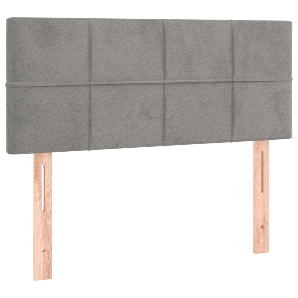 világosszürke bársony rugós és LED-es ágy matraccal 90x190 cm