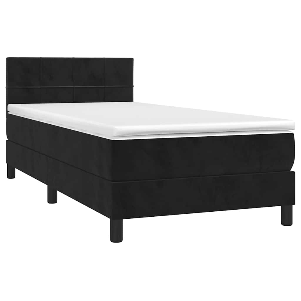 fekete bársony rugós és LED-es ágy matraccal 100x200 cm