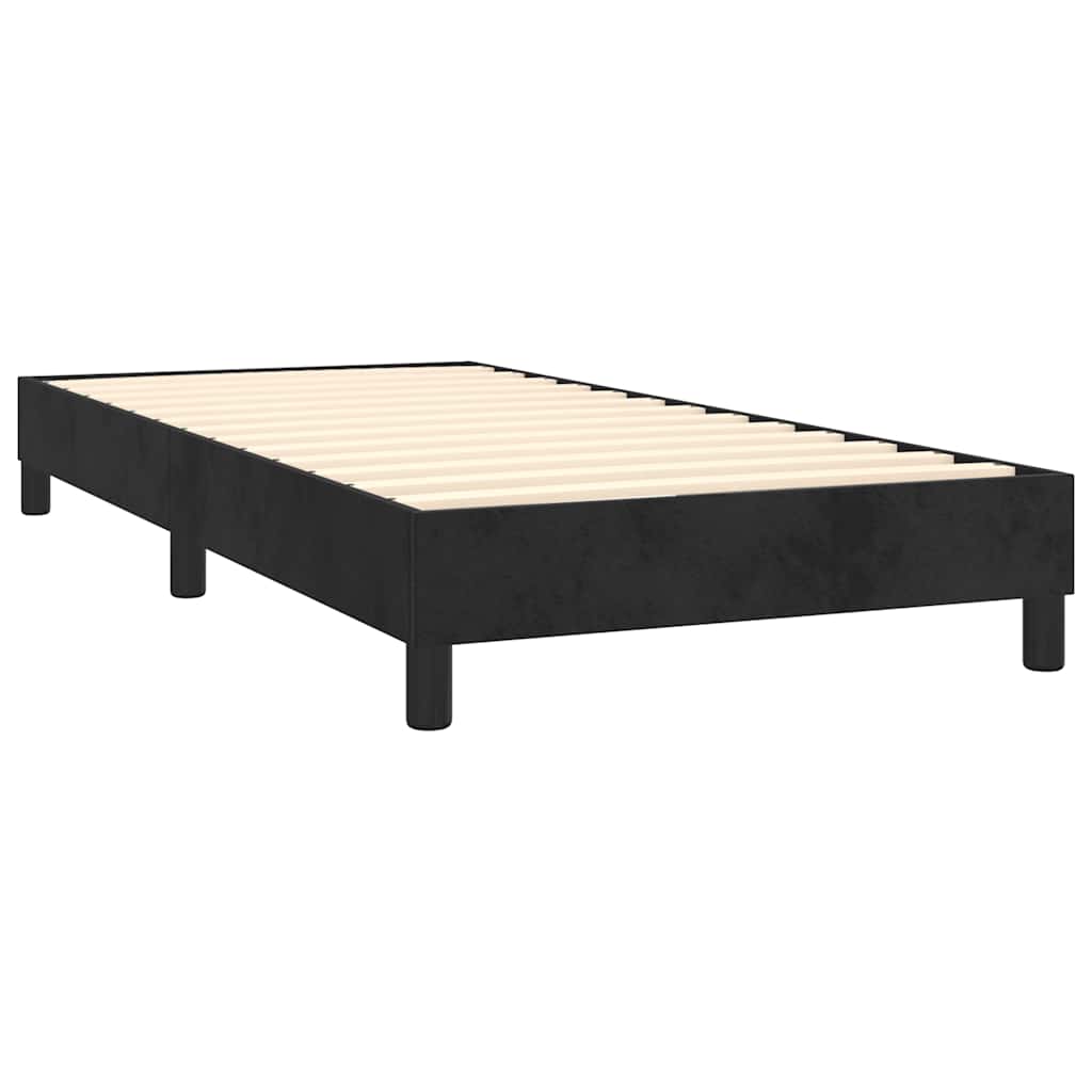 fekete bársony rugós és LED-es ágy matraccal 100x200 cm