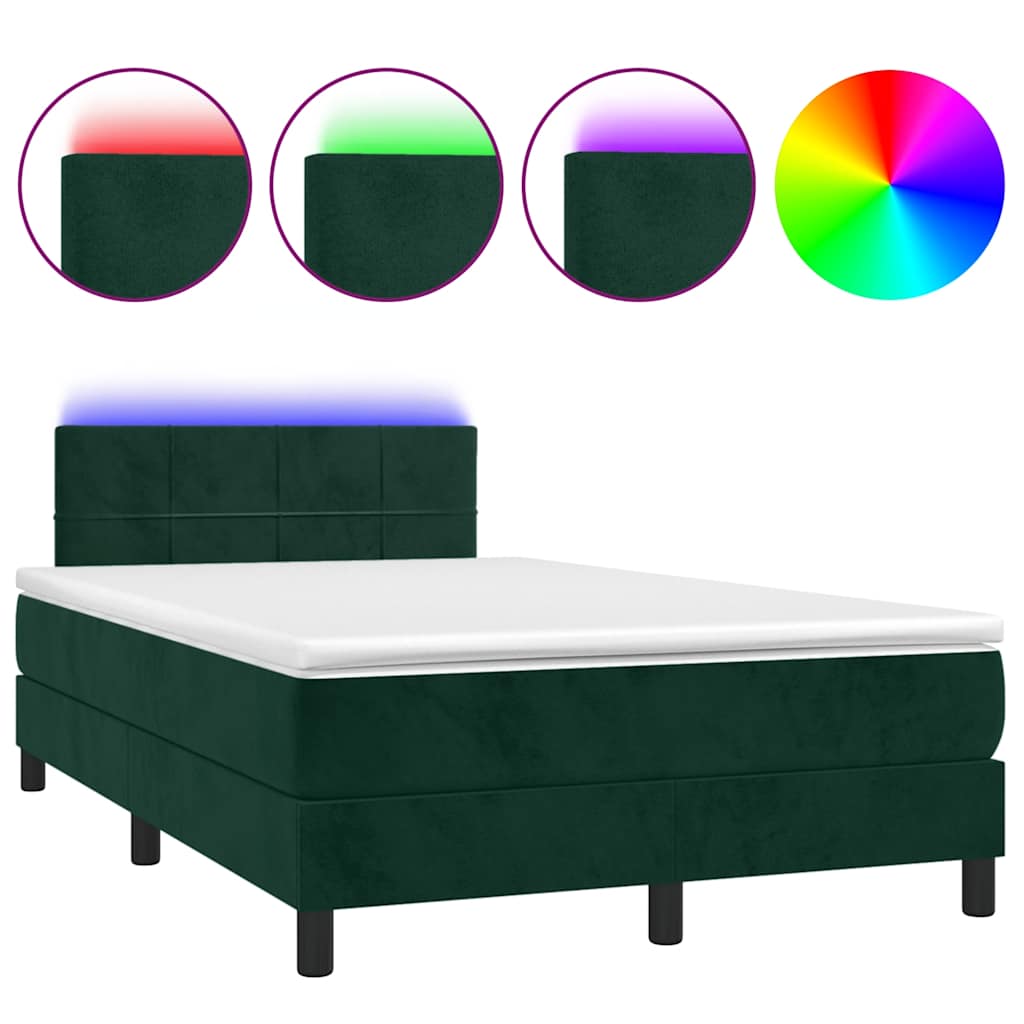 sötétzöld bársony rugós és LED-es ágy matraccal 120x200 cm