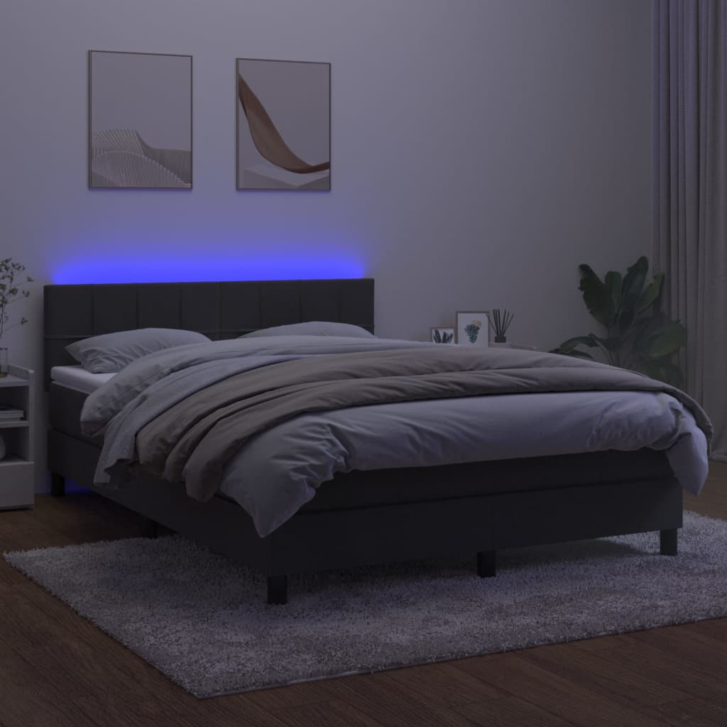 sötétszürke bársony rugós és LED-es ágy matraccal 140x190 cm