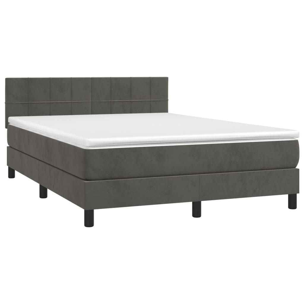 sötétszürke bársony rugós és LED-es ágy matraccal 140x190 cm