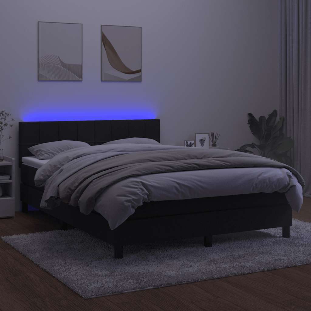 fekete bársony rugós és LED-es ágy matraccal 140x190 cm