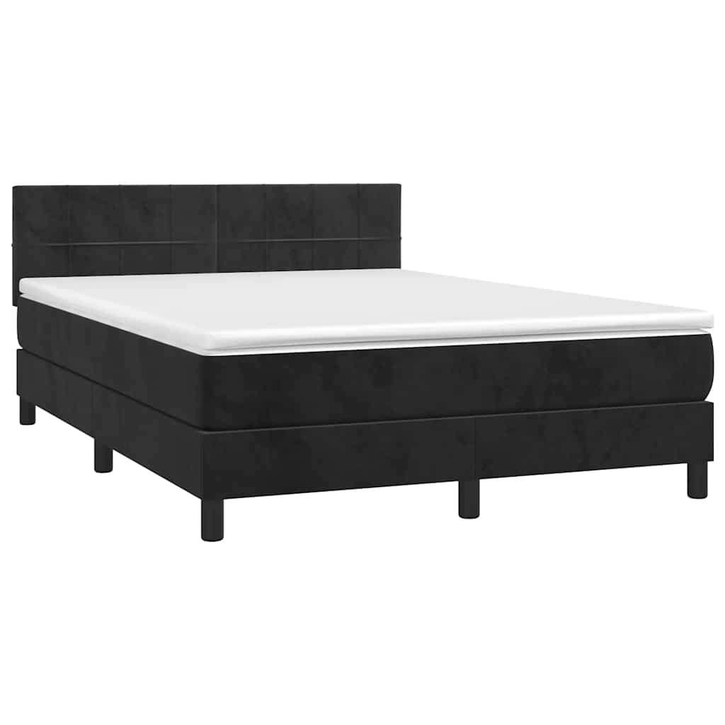 fekete bársony rugós és LED-es ágy matraccal 140x190 cm