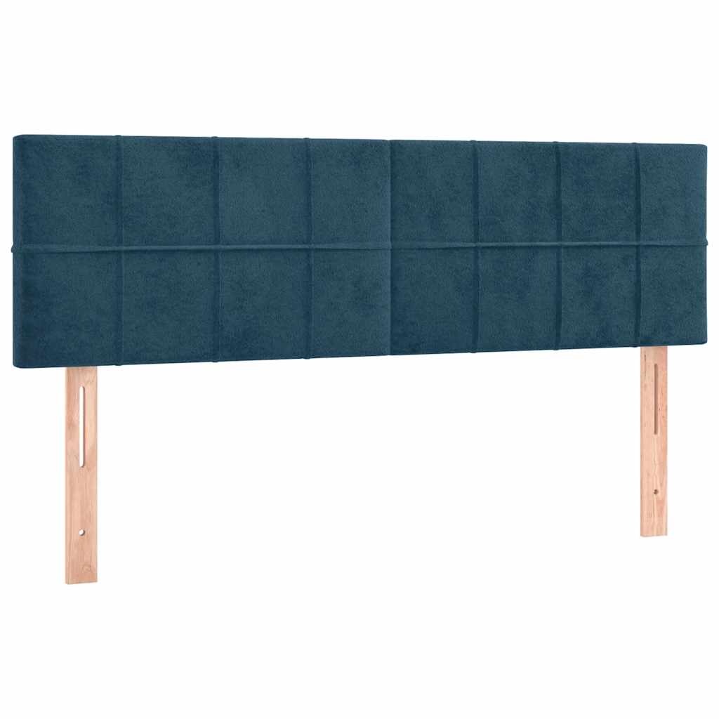 sötétkék bársony rugós és LED-es ágy matraccal 140x190 cm