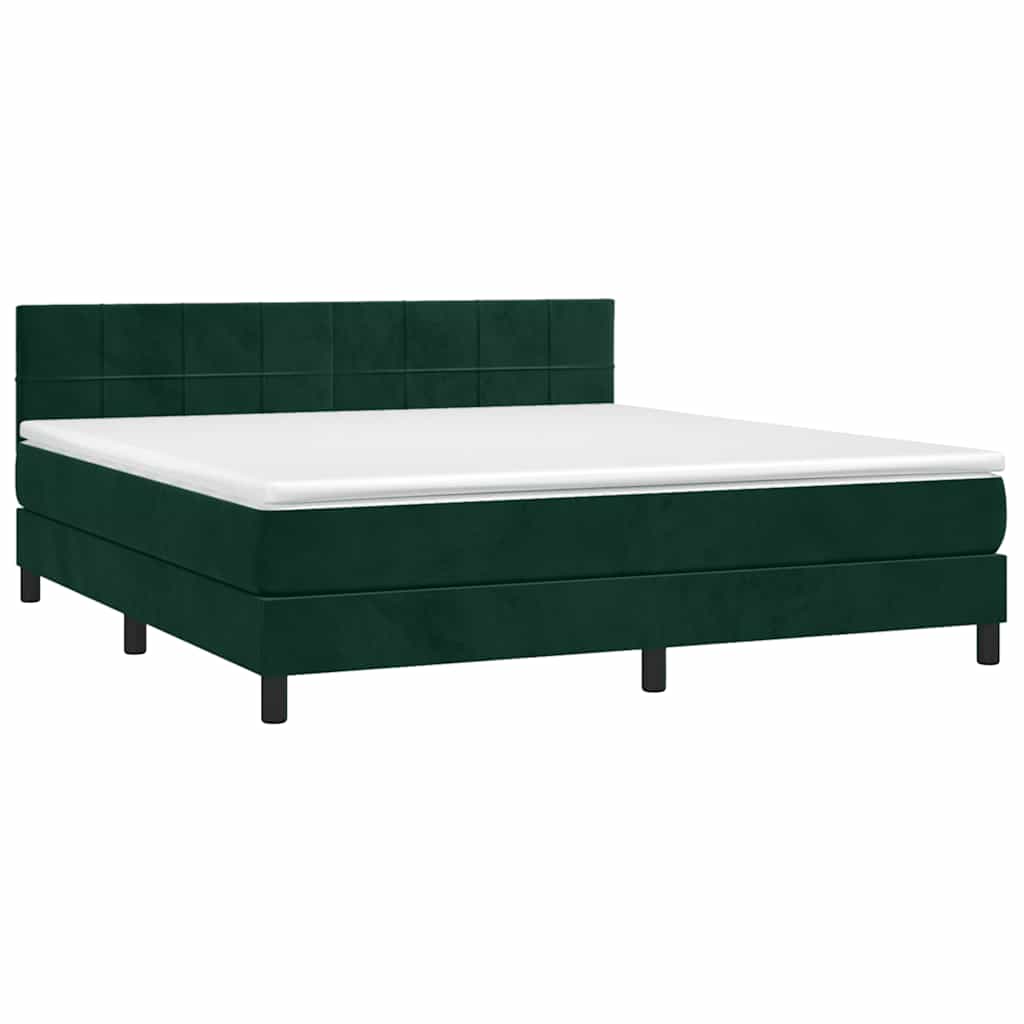 sötétzöld bársony rugós és LED-es ágy matraccal 160x200 cm