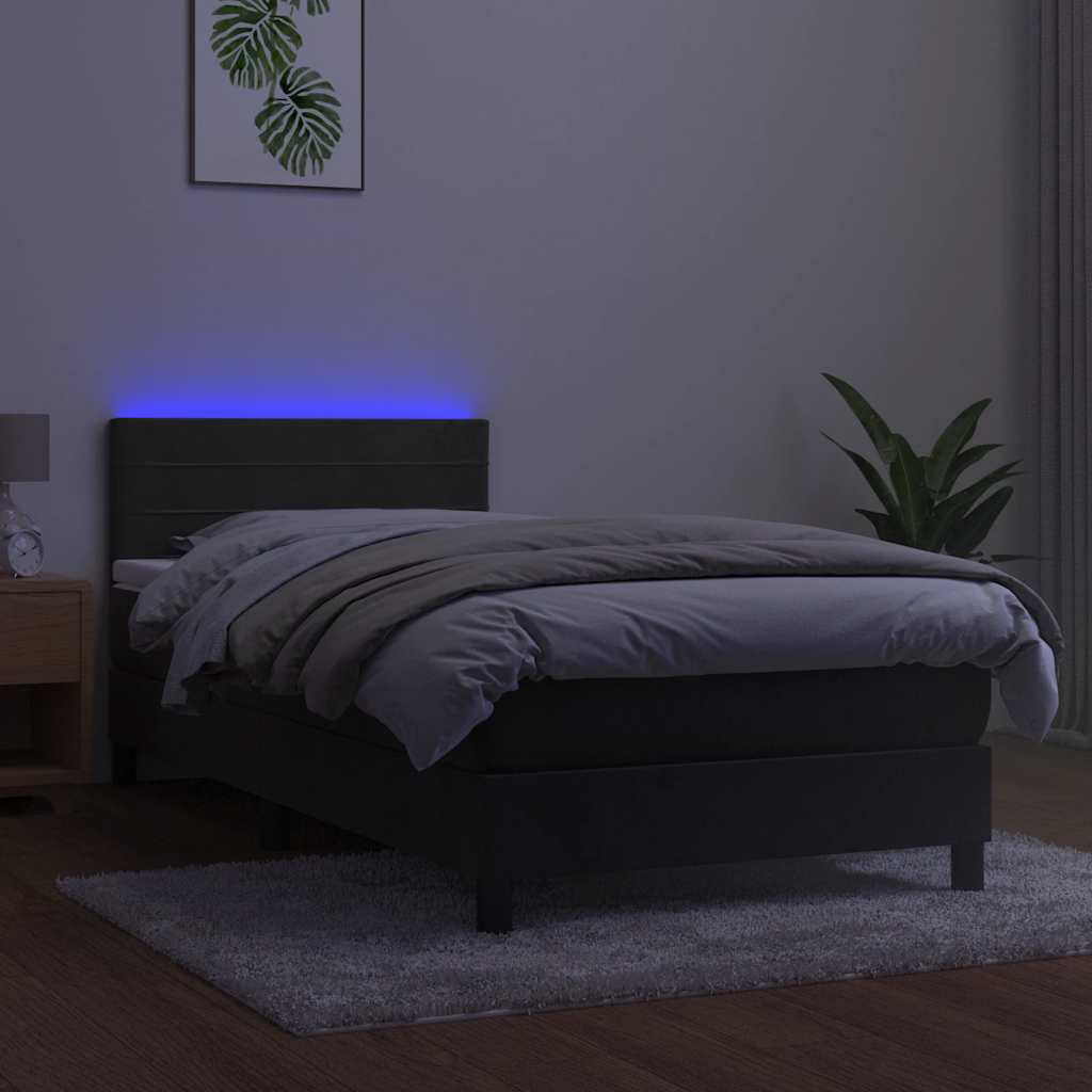 sötétszürke bársony rugós és LED-es ágy matraccal 80 x 200 cm