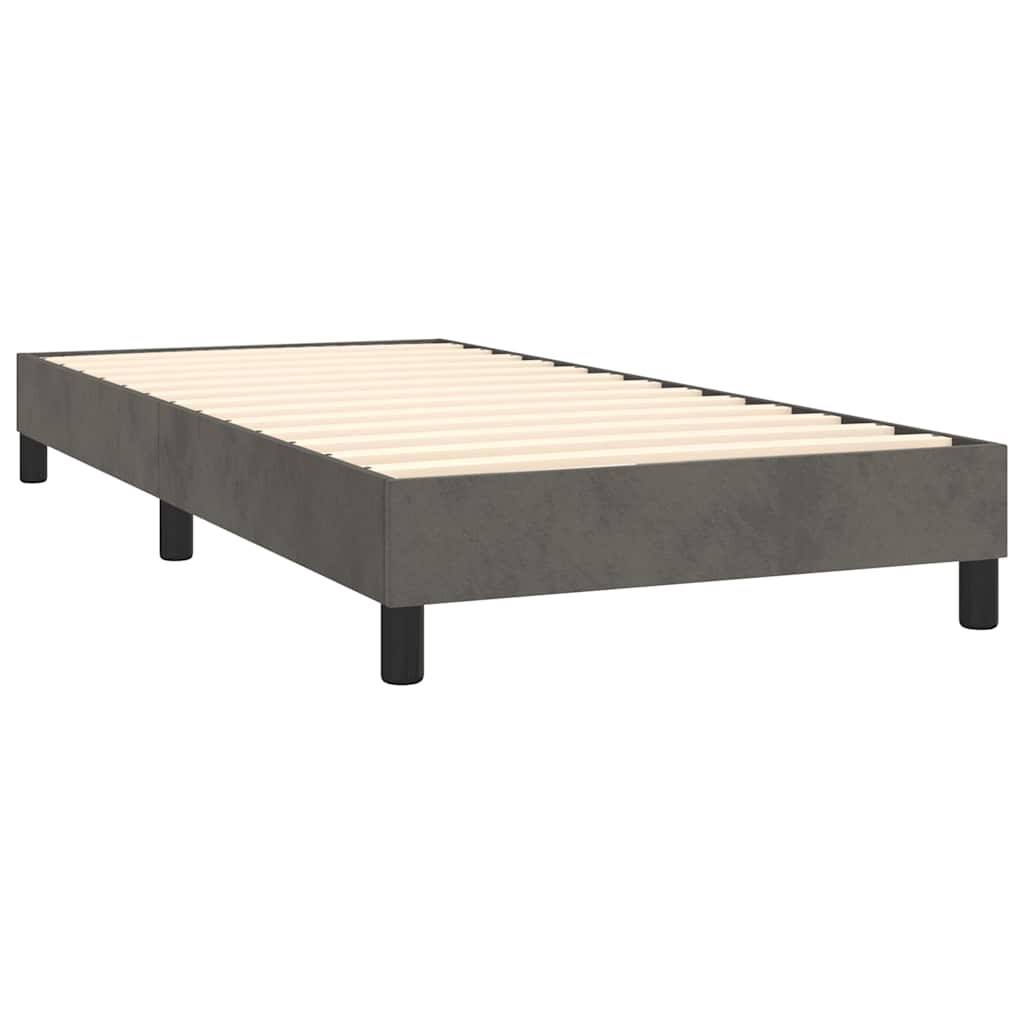 sötétszürke bársony rugós és LED-es ágy matraccal 80 x 200 cm