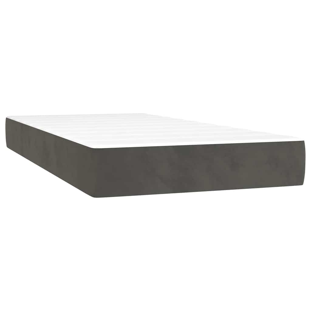 sötétszürke bársony rugós és LED-es ágy matraccal 80 x 200 cm