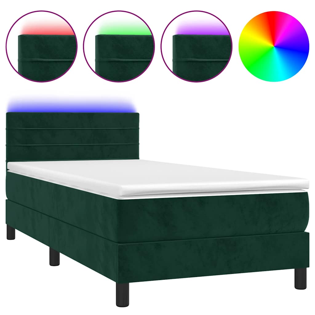 sötétzöld bársony rugós és LED-es ágy matraccal 80 x 200 cm