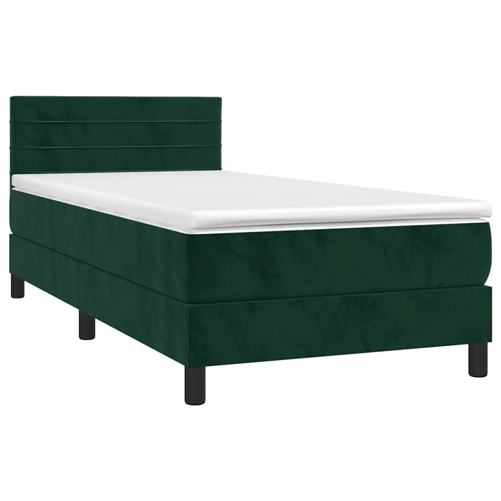 sötétzöld bársony rugós és LED-es ágy matraccal 80 x 200 cm