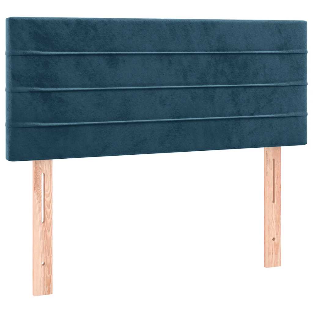 sötétkék bársony rugós és LED-es ágy matraccal 80 x 200 cm