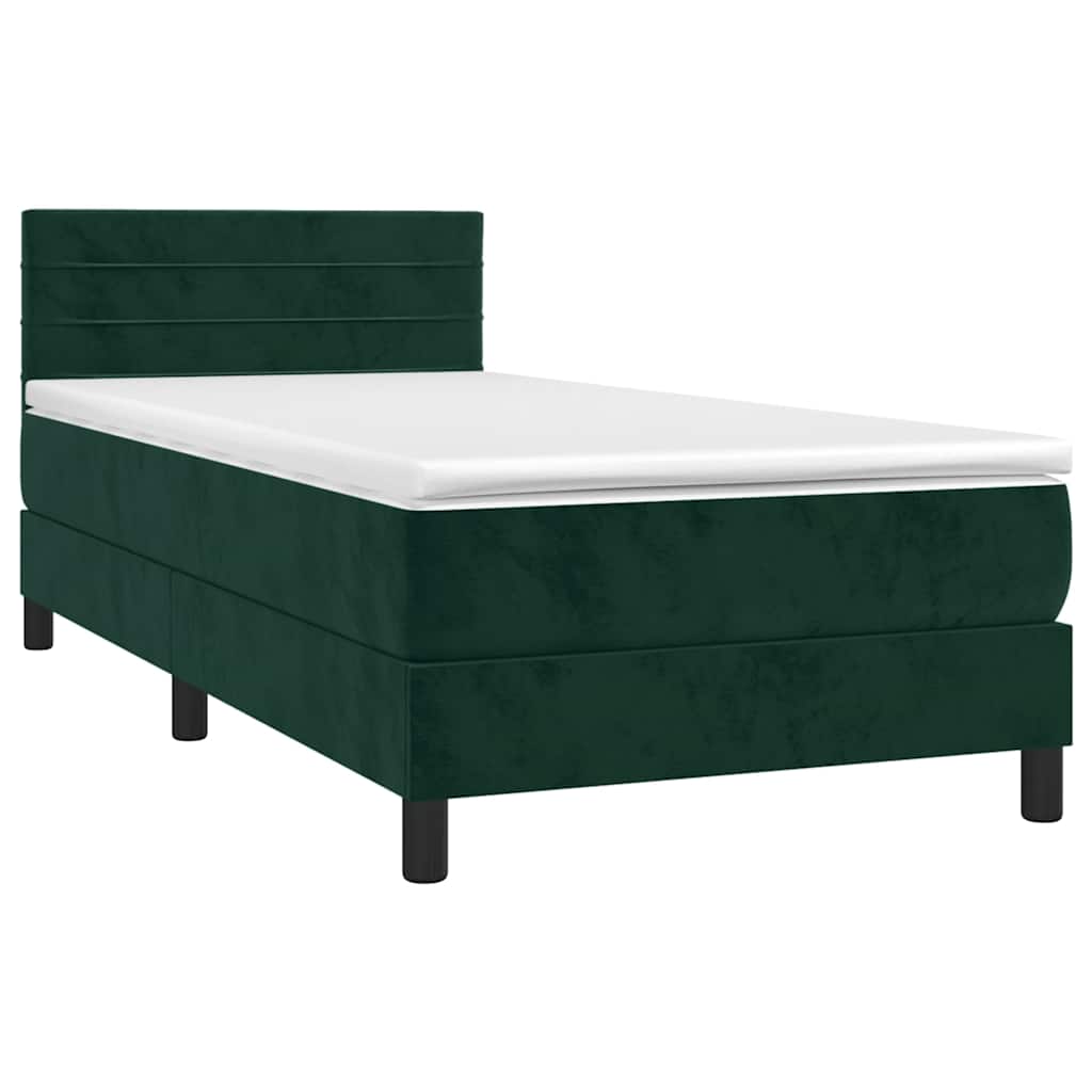 sötétzöld bársony rugós és LED-es ágy matraccal 90x190 cm