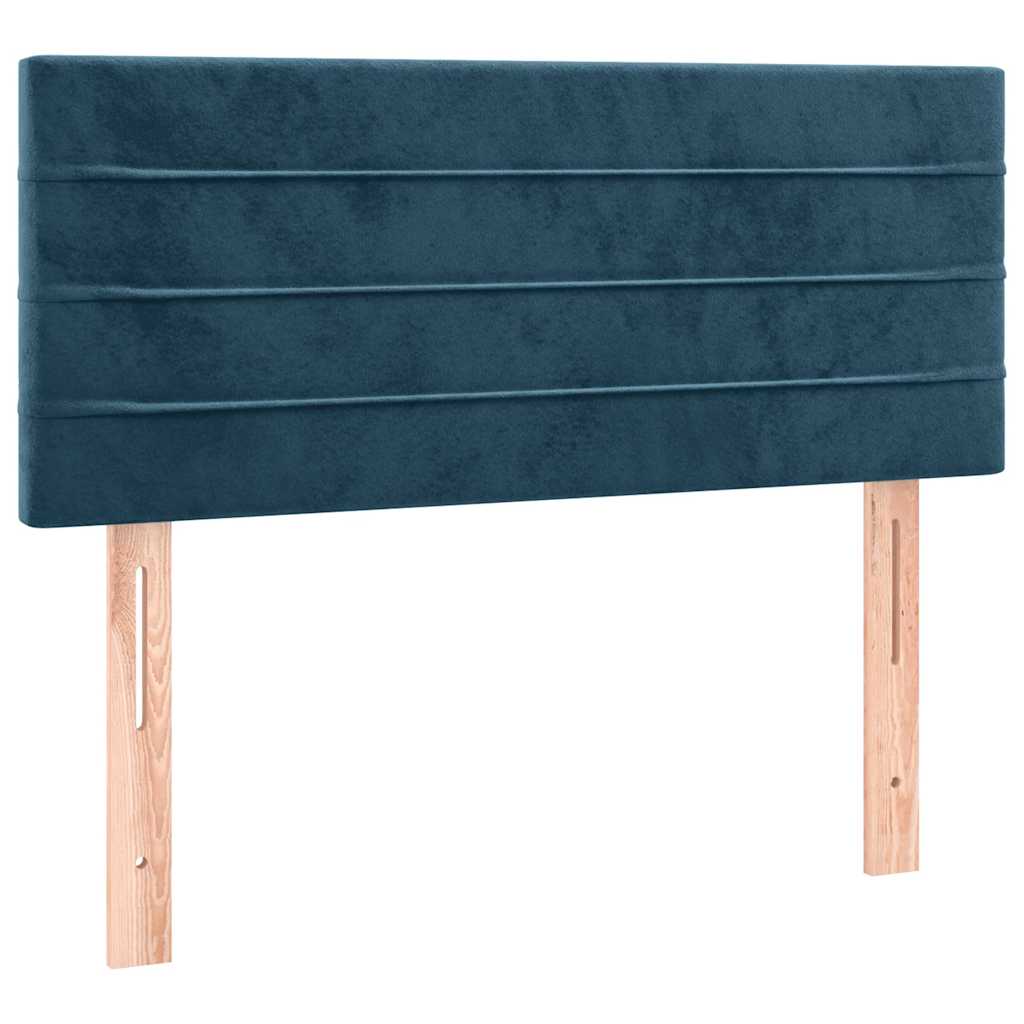 sötétkék bársony rugós és LED-es ágy matraccal 100x200 cm