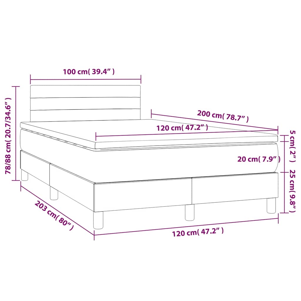 sötétzöld bársony rugós és LED-es ágy matraccal 120x200 cm