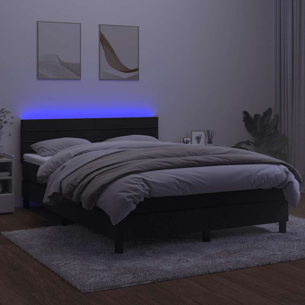 fekete bársony rugós és LED-es ágy matraccal 140x190 cm