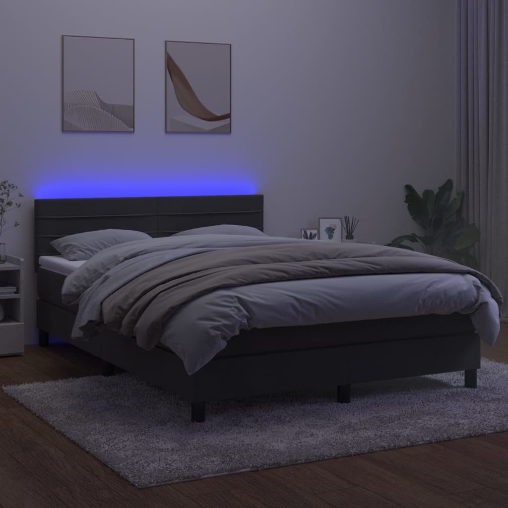 sötétszürke bársony rugós és LED-es ágy matraccal 140x200 cm