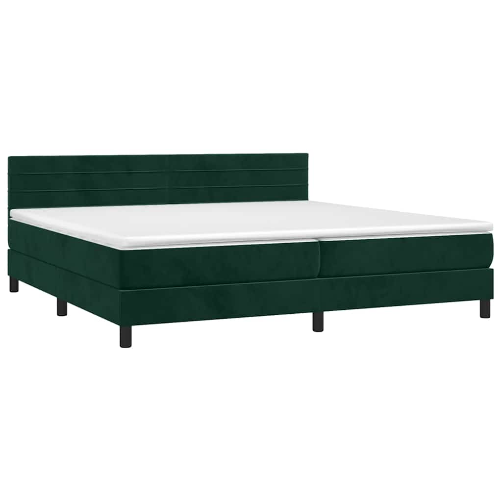 sötétzöld bársony rugós és LED-es ágy matraccal 200x200 cm