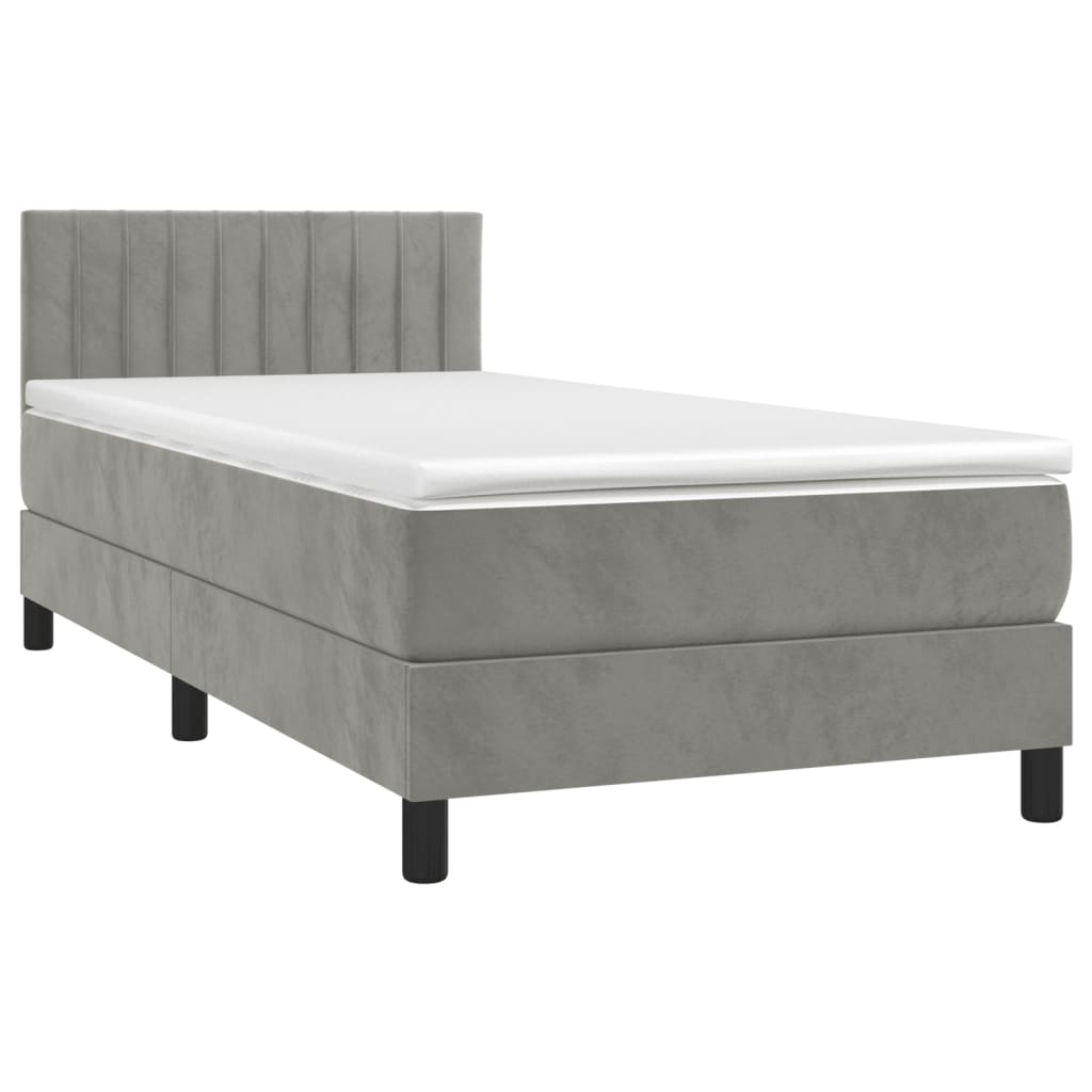 világosszürke bársony rugós és LED-es ágy matraccal 80 x 200 cm