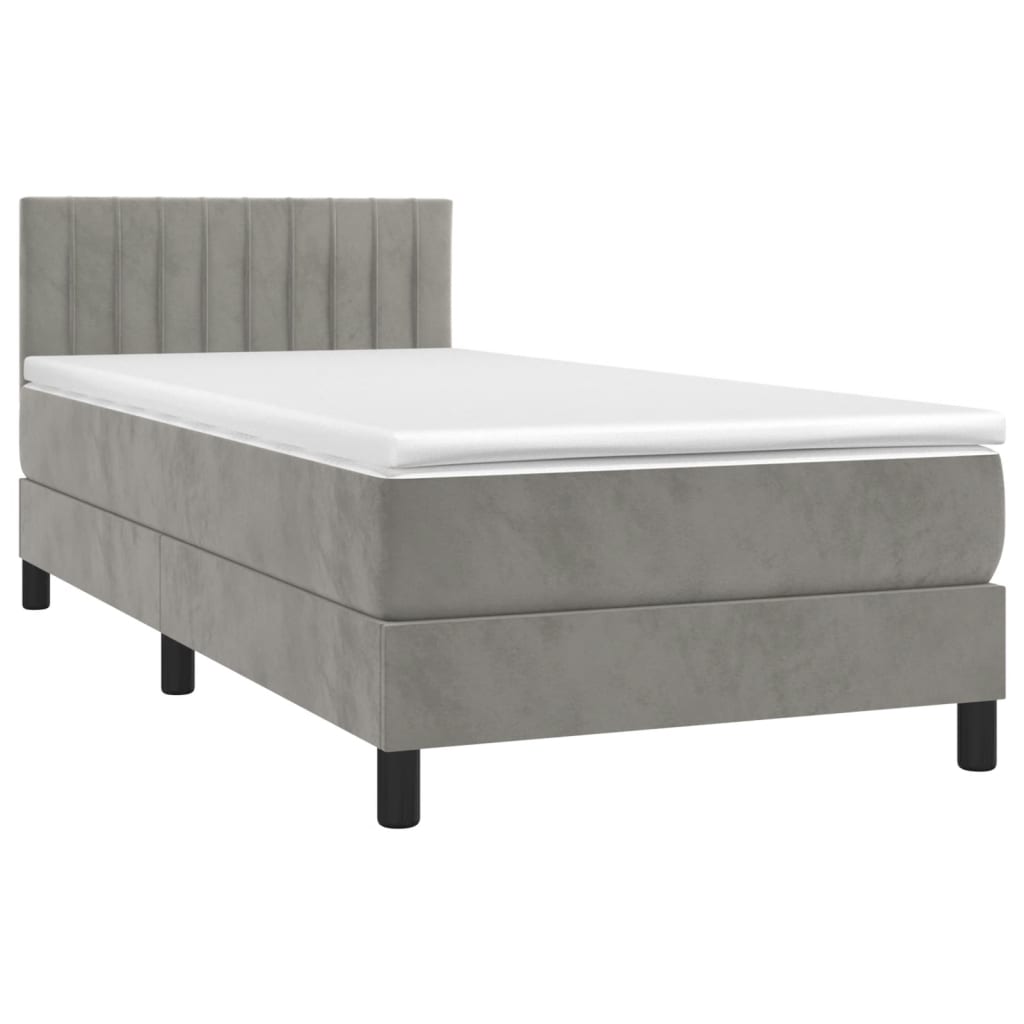 világosszürke bársony rugós és LED-es ágy matraccal 90x190 cm