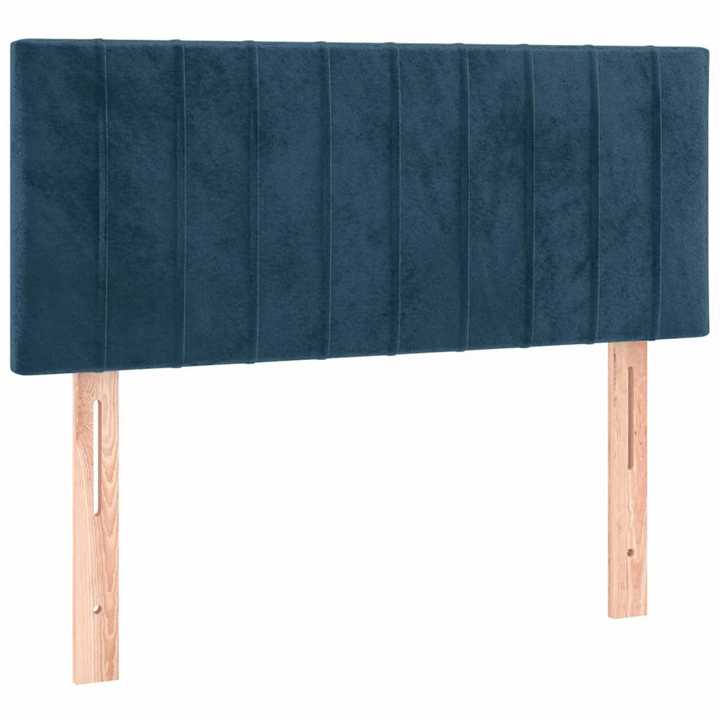 sötétkék bársony rugós és LED-es ágy matraccal 90x190 cm