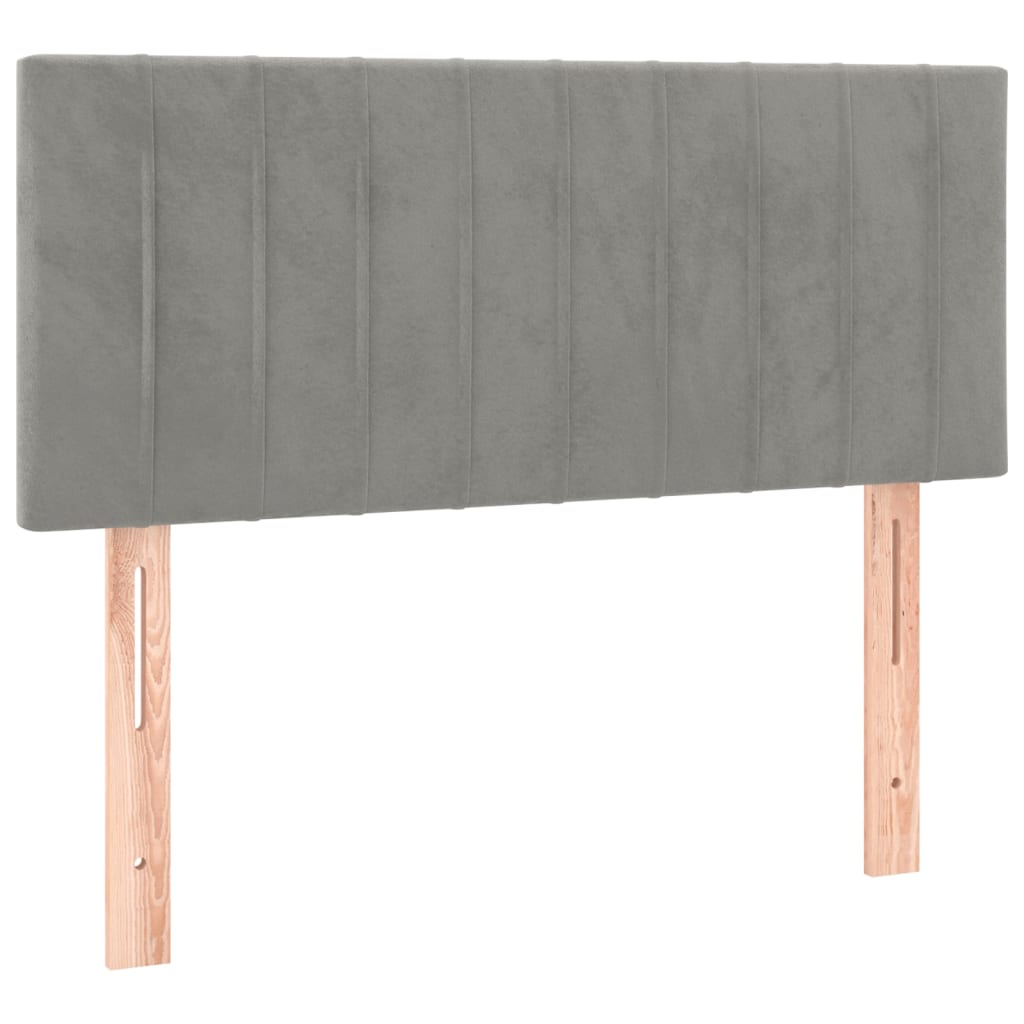 világosszürke bársony rugós és LED-es ágy matraccal 90x200 cm