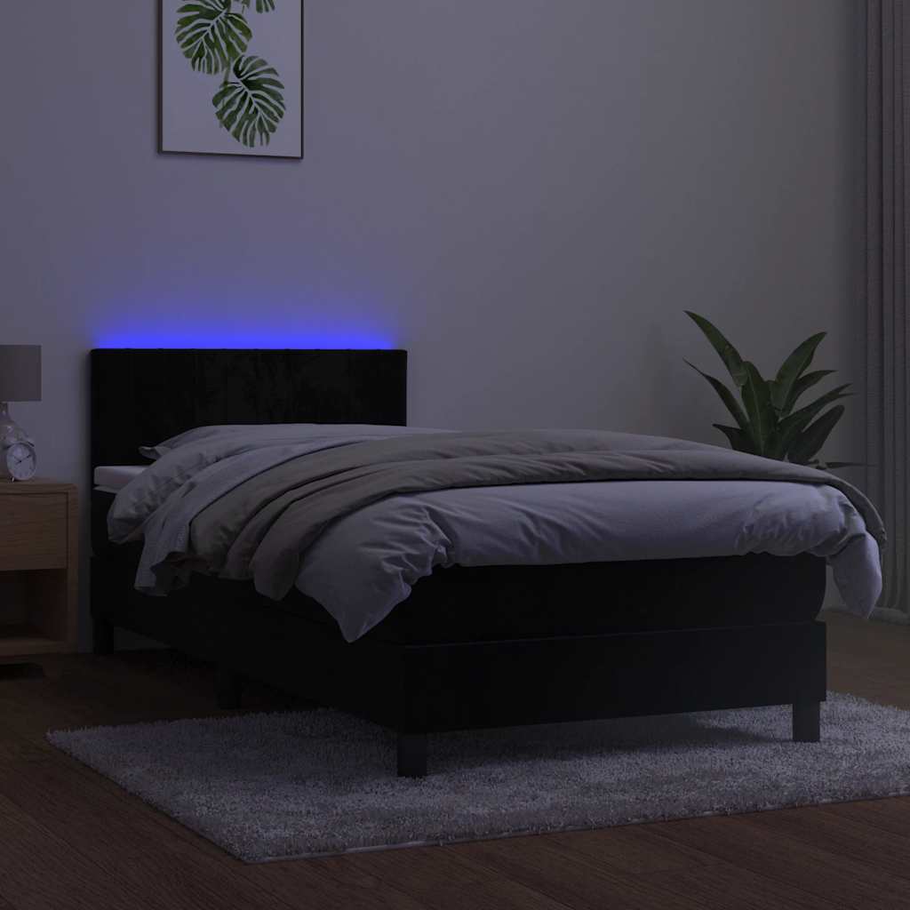 fekete bársony rugós és LED-es ágy matraccal 90x200 cm