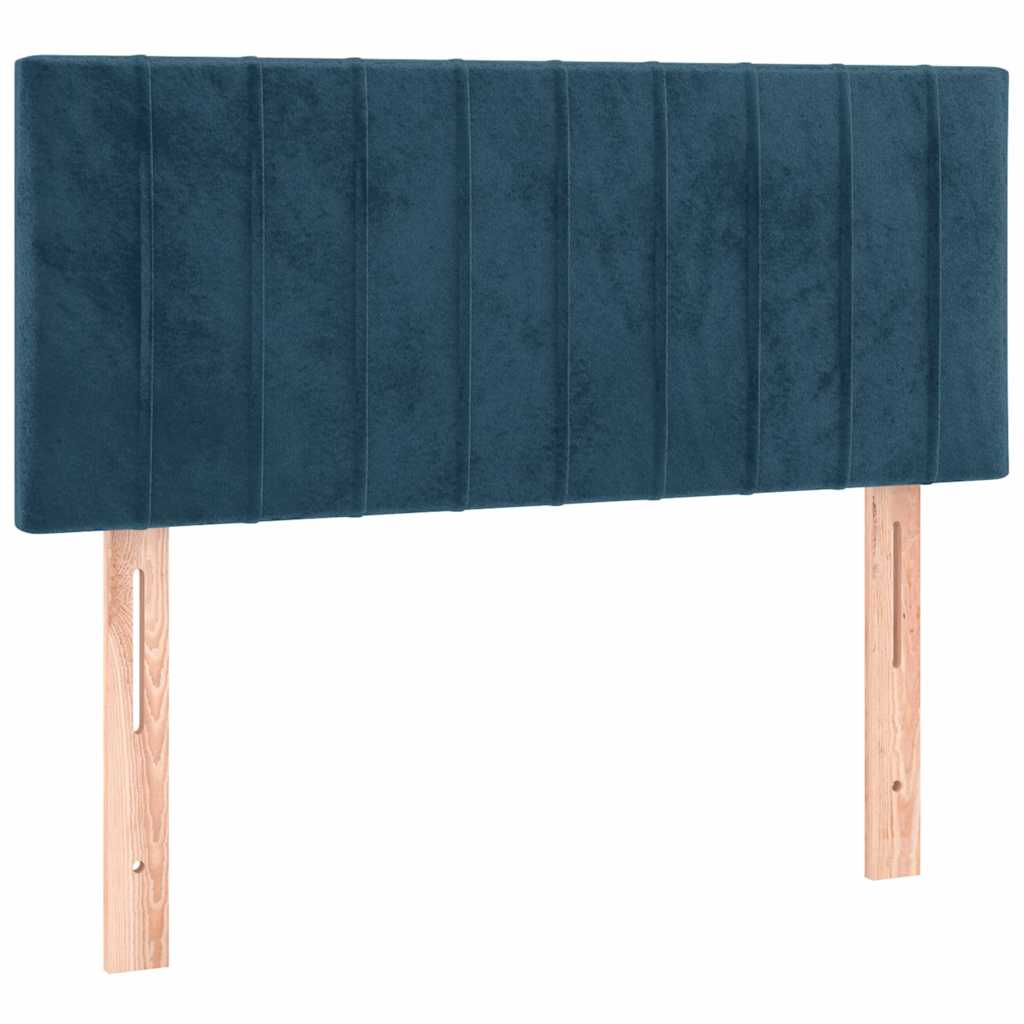 sötétkék bársony rugós és LED-es ágy matraccal 100x200 cm