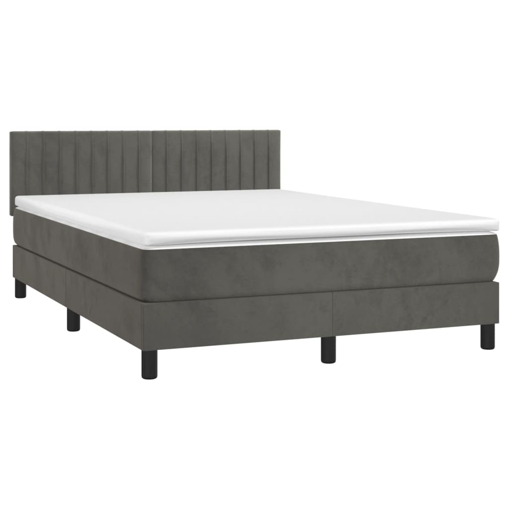 sötétszürke bársony rugós és LED-es ágy matraccal 140x190 cm