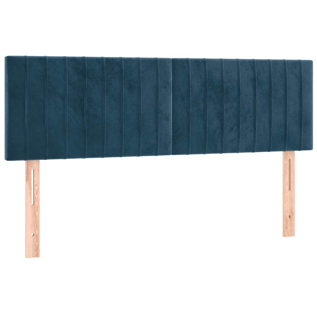sötétkék bársony rugós és LED-es ágy matraccal 140x190 cm