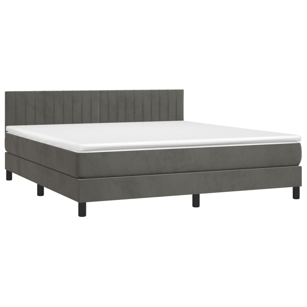 sötétszürke bársony rugós és LED-es ágy matraccal 160x200 cm