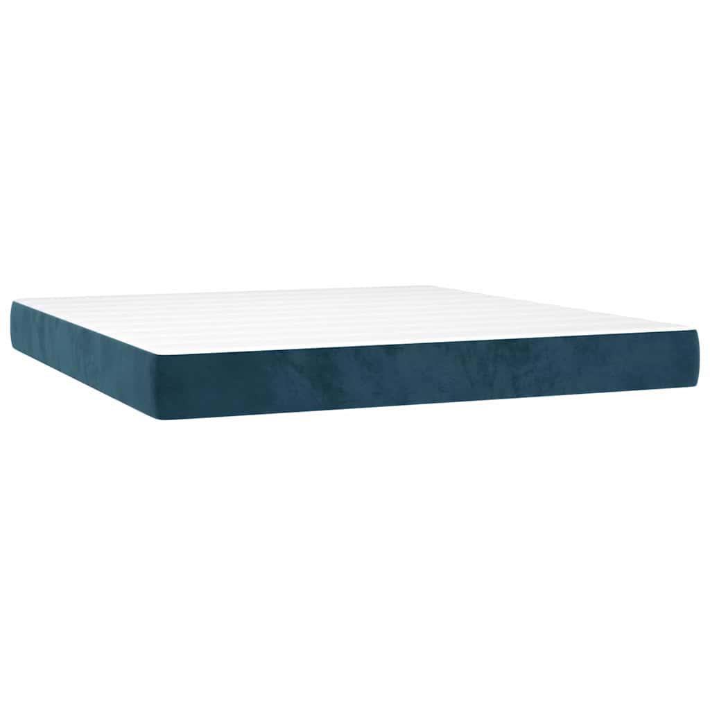 sötétkék bársony rugós és LED-es ágy matraccal 160x200 cm