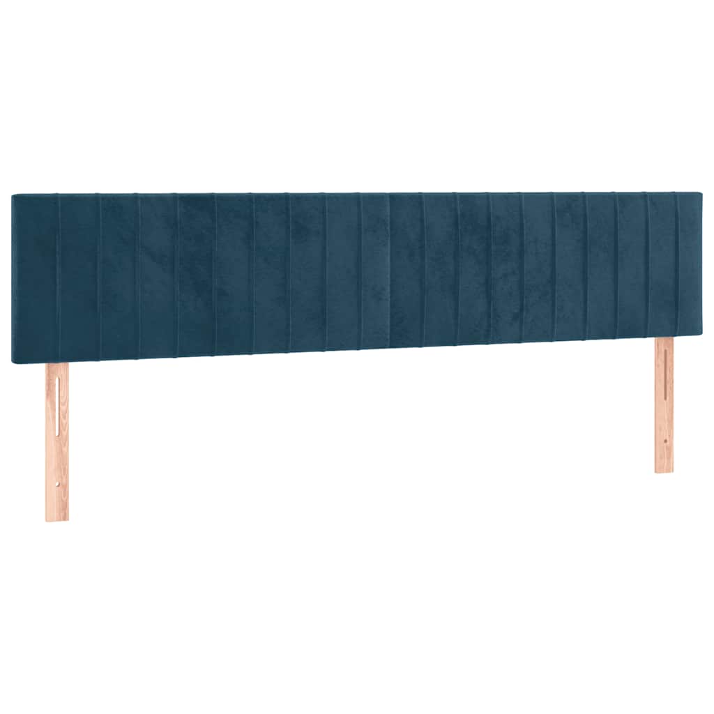 sötétkék bársony rugós és LED-es ágy matraccal 200x200 cm