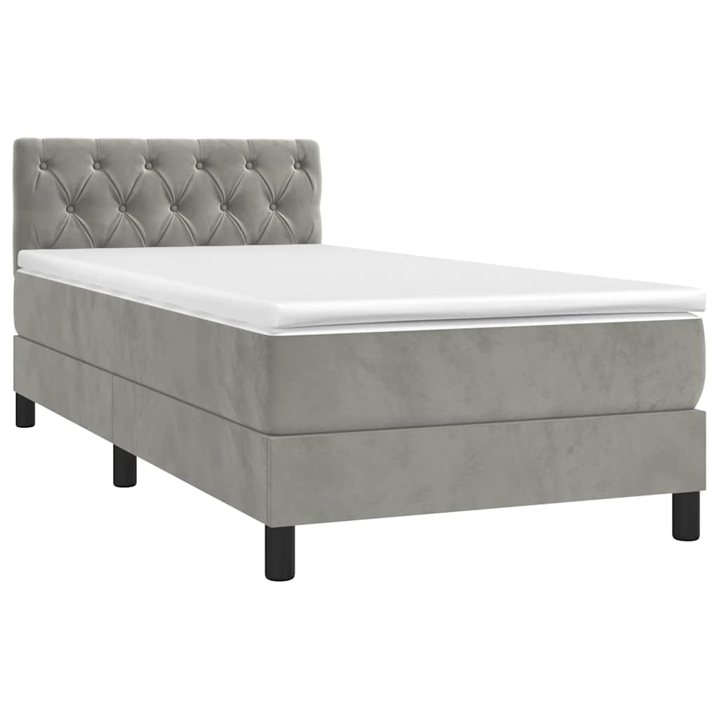 világosszürke bársony rugós és LED-es ágy matraccal 80 x 200 cm